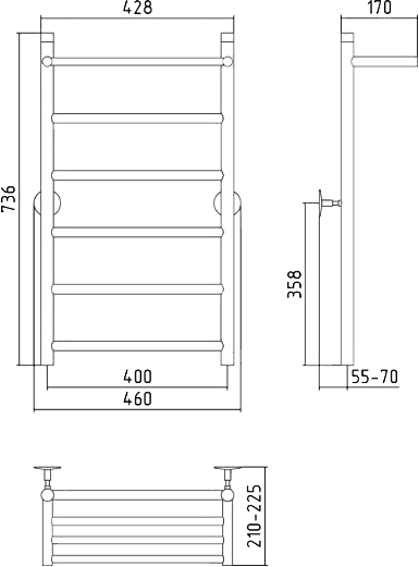 Стилье Универсал-54 Полотенцесушитель водяной для ГВС 46x73,6h см, цвет: без покрытия 00654-8040
