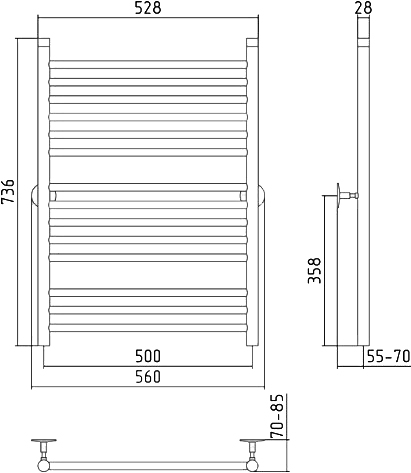 Стилье Универсал-53 Полотенцесушитель водяной для ГВС 56x73,6h см, цвет: без покрытия 00653-8050