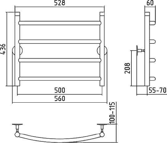 Стилье Универсал-50 Полотенцесушитель водяной для ГВС 56x43,6h см, цвет: без покрытия 00650-5050