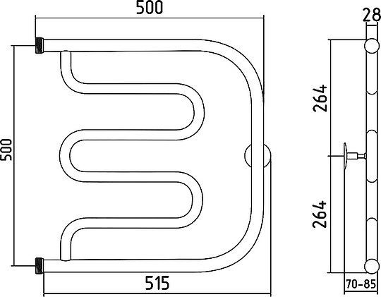 Стилье Тандем Полотенцесушитель водяной для ГВС 51,5x52,8h см, цвет: без покрытия 00011-5050
