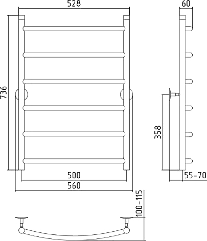 Стилье Универсал-50 Полотенцесушитель водяной 50х80h, цвет: без покрытия 00650-8050