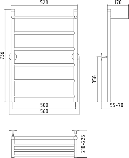 Стилье Универсал-54 Полотенцесушитель водяной для ГВС 56x73,6h см, цвет: без покрытия 00654-8050