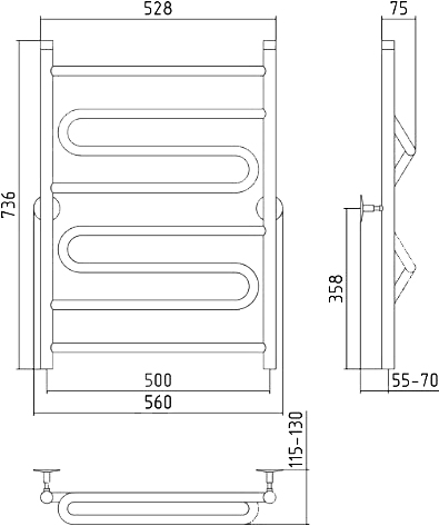 Стилье Универсал-51 Полотенцесушитель водяной для ГВС 56x73,6h см, цвет: без покрытия 00651-8050
