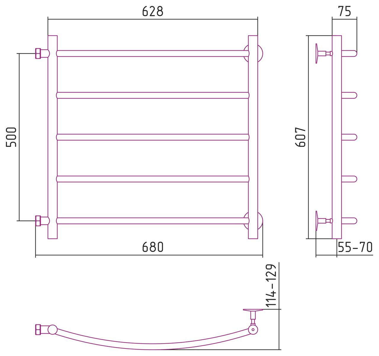 Стилье Версия-Б2 Полотенцесушитель водяной 60x50h, цвет белый глянцевый 12612-5060