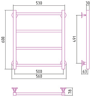 Стилье Версия-КН Полотенцесушитель водяной 50x60h, цвет черный глянцевый 17640-6050