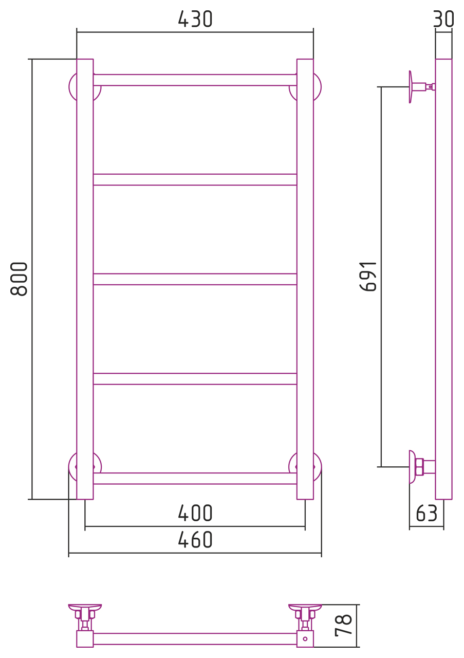 Стилье Версия-КН Полотенцесушитель водяной 40x80h, цвет белый глянцевый 12640-8040