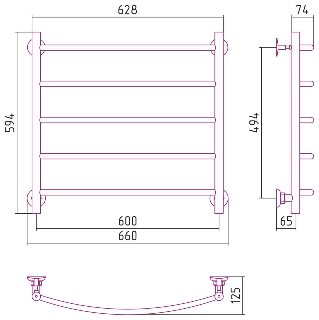 Стилье Версия-Н2 Полотенцесушитель водяной 60x60h, цвет белый глянцевый 12622-6060