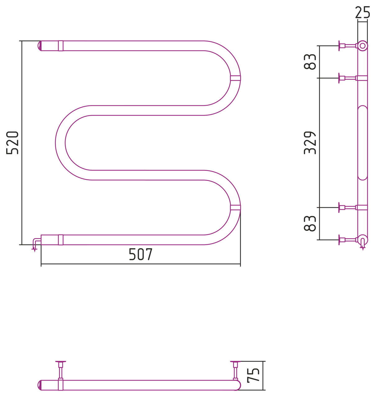 Стилье М-образный Полотенцесушитель электрический 50x50h, цвет без покрытия 00503-5050