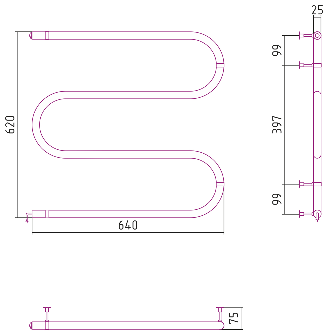 Стилье М-образный Полотенцесушитель электрический 60x60h, цвет без покрытия 00503-6060
