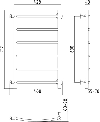 Стилье Версия-Б2 Полотенцесушитель водяной для ГВС 48x71,2h см, цвет: без покрытия 00612-6040