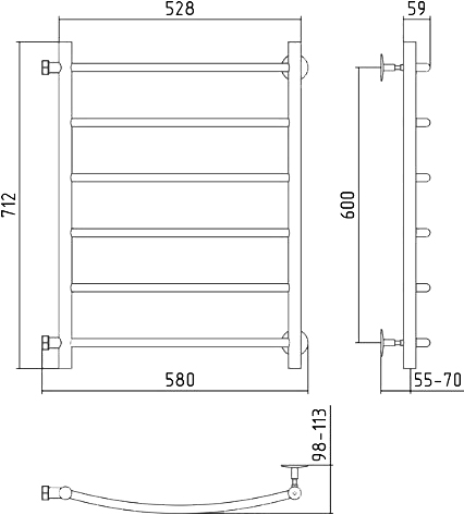 Стилье Версия-Б2 Полотенцесушитель водяной для ГВС 58x71,2h см, цвет: без покрытия 00612-6050