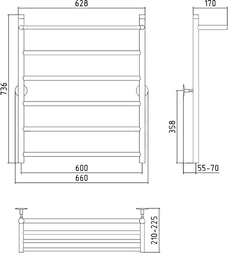 Стилье Универсал-54 Полотенцесушитель водяной для ГВС 66x73,6h см, цвет: без покрытия 00654-8060