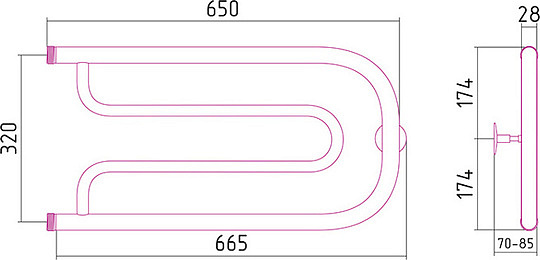 Стилье Дуэт Полотенцесушитель водяной для ГВС 66,5x34,8h см, цвет: без покрытия 00010-3265