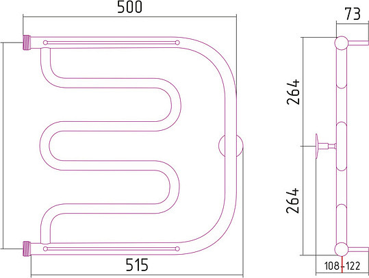 Стилье Тандем Полотенцесушитель водяной для ГВС 50x52,8h см, цвет: без покрытия 00016-5050