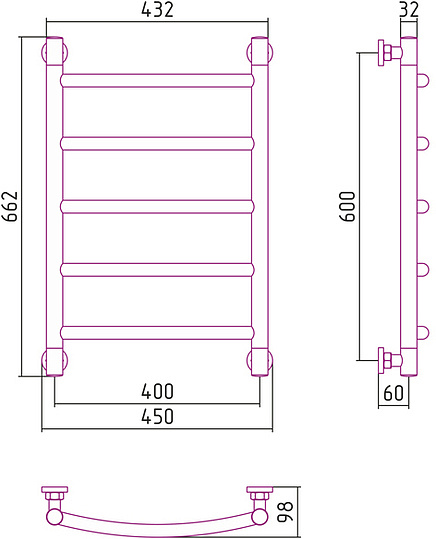 Сунержа Галант+ Полотенцесушитель водяной 40x60h, цвет: без покрытия 00-0200-6040