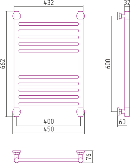 Сунержа Богема+ Полотенцесушитель водяной 40x60h, цвет: без покрытия 00-0220-6040