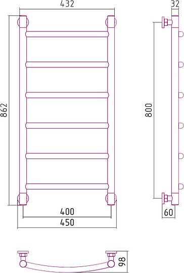 Сунержа Галант+ Полотенцесушитель водяной 40x80h, цвет: без покрытия 00-0200-8040