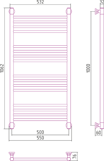 Сунержа Богема+ Полотенцесушитель водяной 50x100h, цвет: без покрытия 00-0220-1050