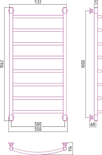 Сунержа Галант+ Полотенцесушитель водяной 50x100h, цвет: без покрытия 00-0200-1050