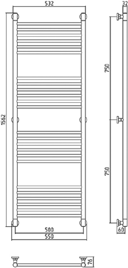 Сунержа Богема+ Полотенцесушитель водяной 50x150h, цвет: без покрытия 00-0220-1550