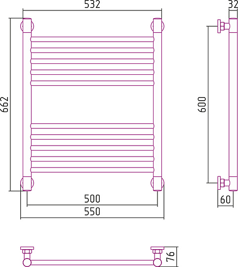 Сунержа Богема+ Полотенцесушитель водяной 50x60h, цвет: без покрытия 00-0220-6050