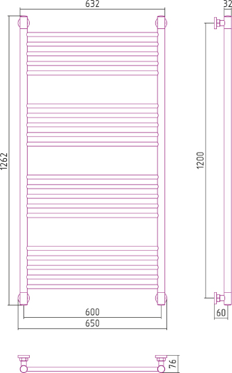 Сунержа Богема+ Полотенцесушитель водяной 60x120h, цвет: без покрытия 00-0220-1260