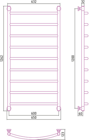 Сунержа Галант+ Полотенцесушитель водяной 60x120h, цвет: без покрытия 00-0200-1260