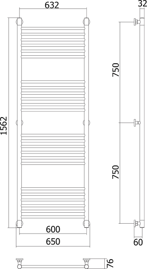 Сунержа Богема+ Полотенцесушитель водяной 60x150h, цвет: без покрытия 00-0220-1560