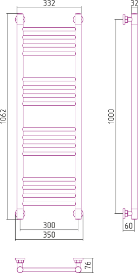 Сунержа Богема+ Полотенцесушитель водяной 30x100h, цвет: без покрытия 00-0220-1030