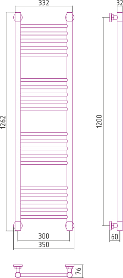 Сунержа Богема+ Полотенцесушитель водяной 30x120h, цвет: без покрытия 00-0220-1230
