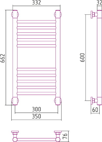 Сунержа Богема+ Полотенцесушитель водяной 30x60h, цвет: без покрытия 00-0220-6030
