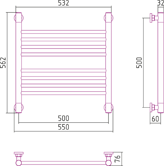 Сунержа Богема+ Полотенцесушитель водяной 50x50h, цвет: без покрытия 00-0220-5050