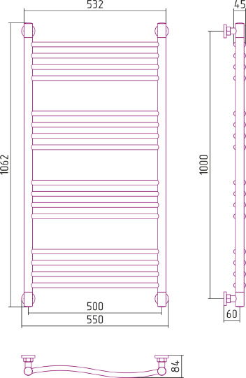 Сунержа Флюид+ Полотенцесушитель водяной 50x100h, цвет: без покрытия 00-0222-1050