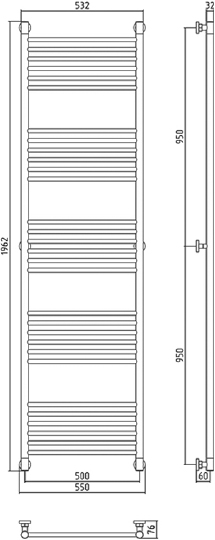 Сунержа Богема+ Полотенцесушитель водяной 50x190h, цвет: без покрытия 00-0220-1950