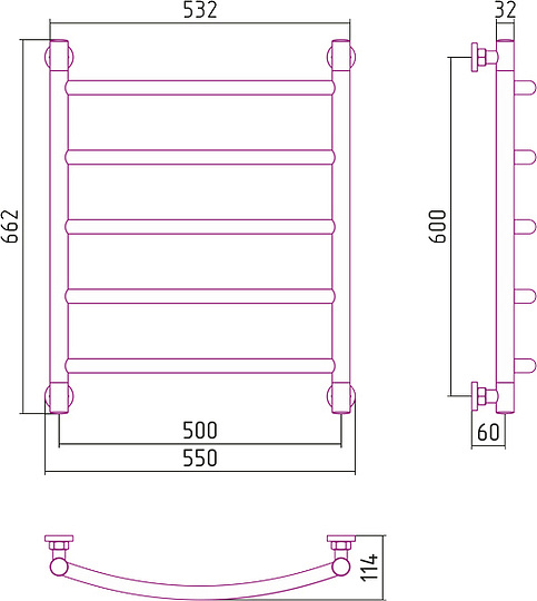 Сунержа Галант+ Полотенцесушитель водяной 50x60h, цвет: без покрытия 00-0200-6050