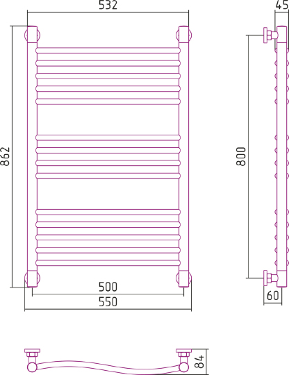 Сунержа Флюид+ Полотенцесушитель водяной 50x80h, цвет: без покрытия 00-0222-8050