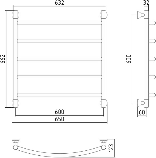 Сунержа Галант+ Полотенцесушитель водяной 60x60h, цвет: без покрытия 00-0200-6060