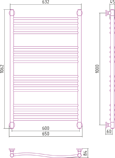 Сунержа Флюид+ Полотенцесушитель водяной 60x100h, цвет: без покрытия 00-0222-1060