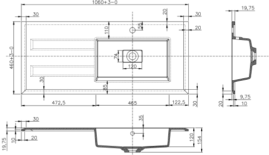 Мебельная раковина Cezares Bellagio 106 R Bianco opaco 50214