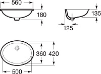 Roca Berna Раковина встраиваемая снизу 56х42 см, с переливом, без д/к, цвет: белый глянцевый 327871001