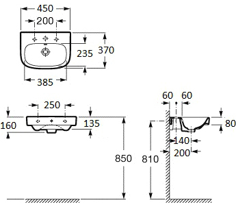 Roca Debba Раковина подвесная 45х37 см, с переливом, без донного клапана, цвет: белый глянцевый 325997000