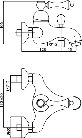 Смеситель Cezares Margot VM 03/24 M для ванны с душем MARGOT-VM-03/24-M