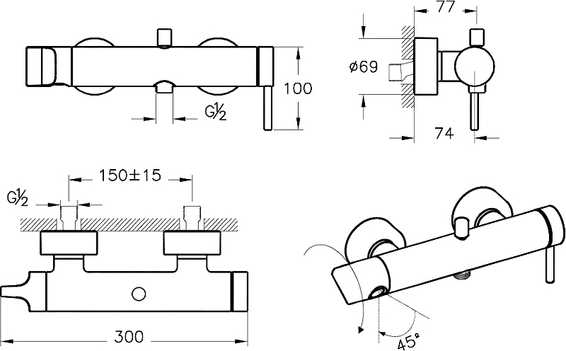 VitrA Origin Смеситель для ванны/душа, цвет: черный матовый A4261936
