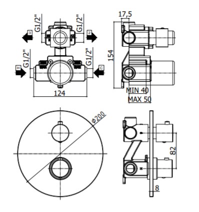 Paffoni Light Смеситель термостат встраиваемый для душа на 2 выхода, цвет: Steel Looking LIQ018ST