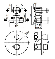 Paffoni Light Смеситель термостат встраиваемый для душа на 2 выхода, цвет: Steel Looking LIQ018ST
