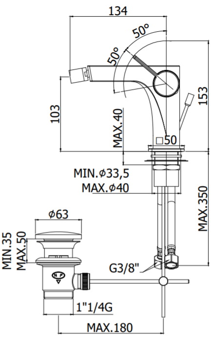 Paffoni Rock Смеситель для биде без донного клапана, цвет: хром RO131CR