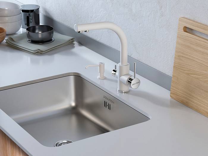 Paulmark Essen Смеситель для кухни с гибким изливом, цвет: белый матовый Es213011-431