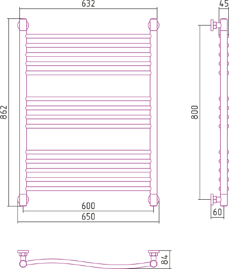 Сунержа Флюид+ Полотенцесушитель водяной 60x80h, цвет: без покрытия 00-0222-8060