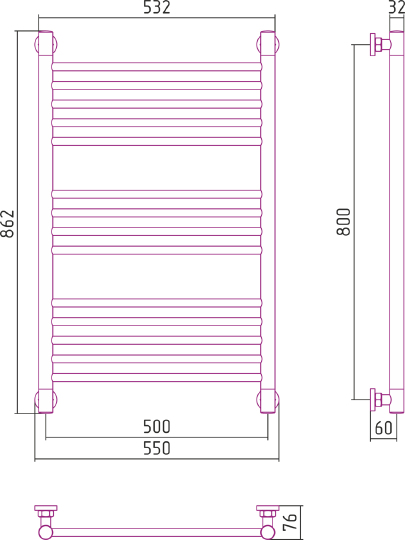 Сунержа Богема+ Полотенцесушитель водяной 50x80h, цвет: без покрытия 00-0220-8050