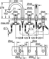 Grohe Atrio New Смеситель на борт ванны, с ручным душем, 5 отверстий, цвет: темный графит, матовый 19923AL3